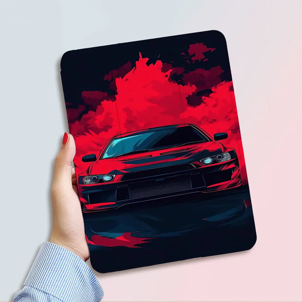 Race Car iPad Protective Casing with Built-In Pen Holder, Tablet Computer Accessory - Lightweight, Slip-Resistant, Scratch Resistant, Folding Design, Charming Illustrations, Compatible with 9.7/10.2/10.9/12.9 in, Pro 11/10 Gen Tablet Covers