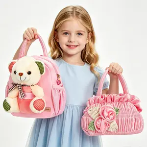 Toddler Backpack for Girls, Cute Plush Bear Mini Backpack for Preschool, Soft Small Kids Backpack for 1-4 Years Old, Pink Cartoon Bear Bag for Kindergarten, Gift for Little Girls, Polyester