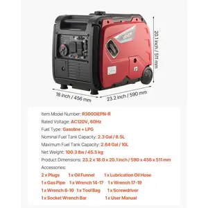 VEVOR Inverter Generator, 4200W Peak Watt Quiet Inverter Generator, Dual Fuel Inverters Generators for Home Outdoor, Gas LPG Powered, Stable Power, CO Sensor, RV Ready 8.3A Outlet, Long Run Time