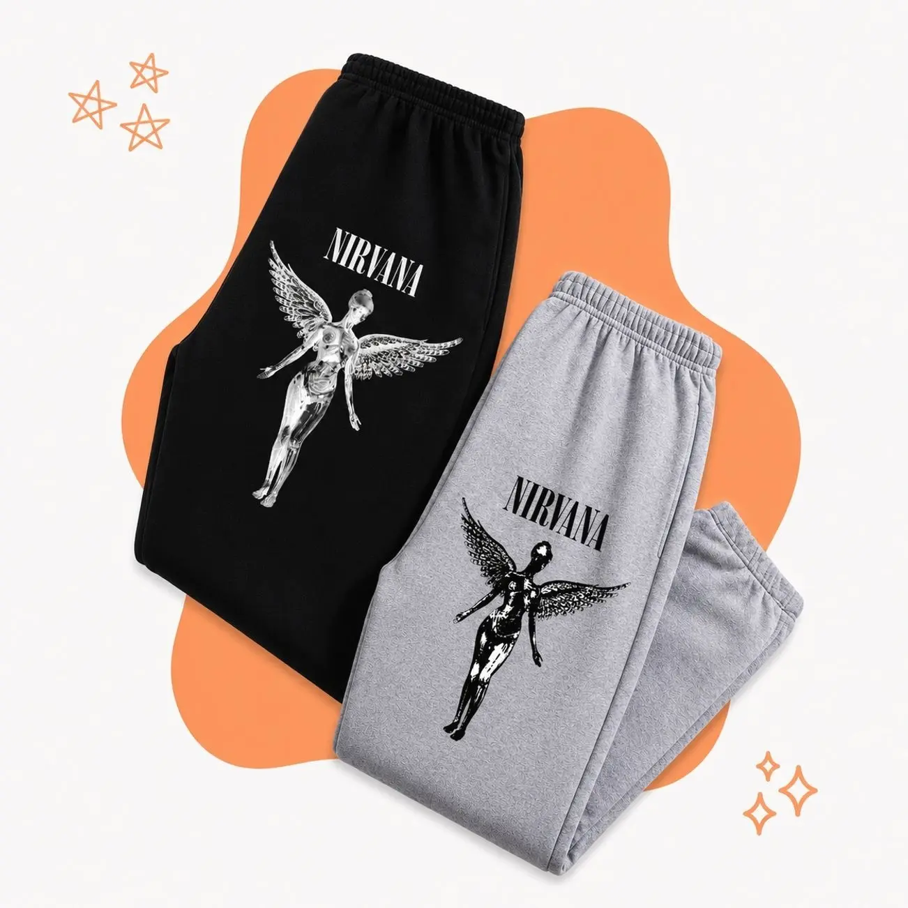Vintage Nirvana Band logo Sweatpants, Cotton Graphic Sweatpants, Perfect Outfit For Outdoors, Menswear, Womenswear, Fit for Men and Women All Seasons Basics, Trending 26  4