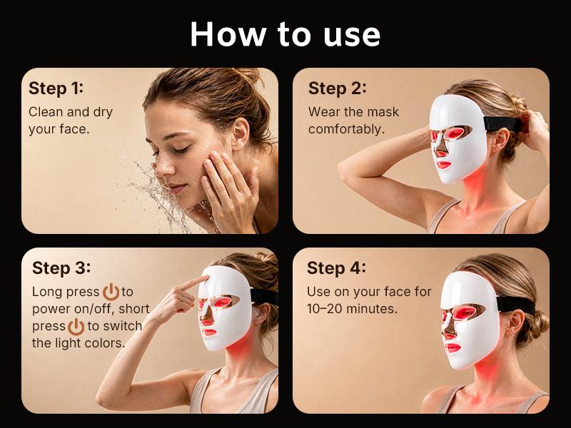 Tratalux Unisex LED Facial Mask for At-Home Skincare, Cosmetic LED Light Therapy Mask with Multiple Color Modes, Touch Control, Adjustable Straps, 10-15 Min Sessions, Party Gift Option