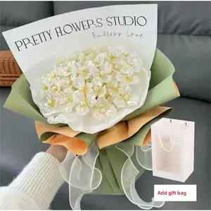 DIY Permanent Magnolia Bouquet Set with Packaging and Ribbon - One Piece Craftsmanship Set, Suitable for Giving to elder and Teachers Artificial Glitter
