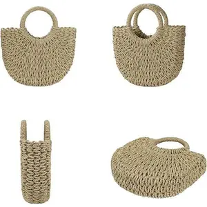 Straw Beach Bag for Women, Crochet Crossbody Bags Small Boho Purse,Top Handle Cute Woven Handbag Wicker Clutch