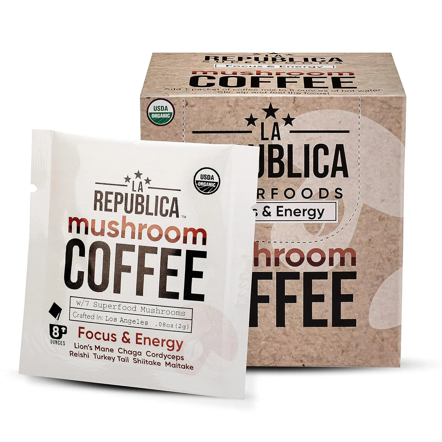 La Republica Instant Mushroom Coffee Organic 10-Pack Single Serve (100% Colombian Arabica, Lion's Mane, Reishi, Chaga, Cordyceps, Maitake, Turkey Tail)