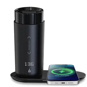Temperature Control Heated Coffee Mug 12 Oz with App Control, Iron Black Design, Fast Wireless Charger Base, 4-10 Hour LED Display, Keep Coffee Hot All Day - Cup, Drinkware
