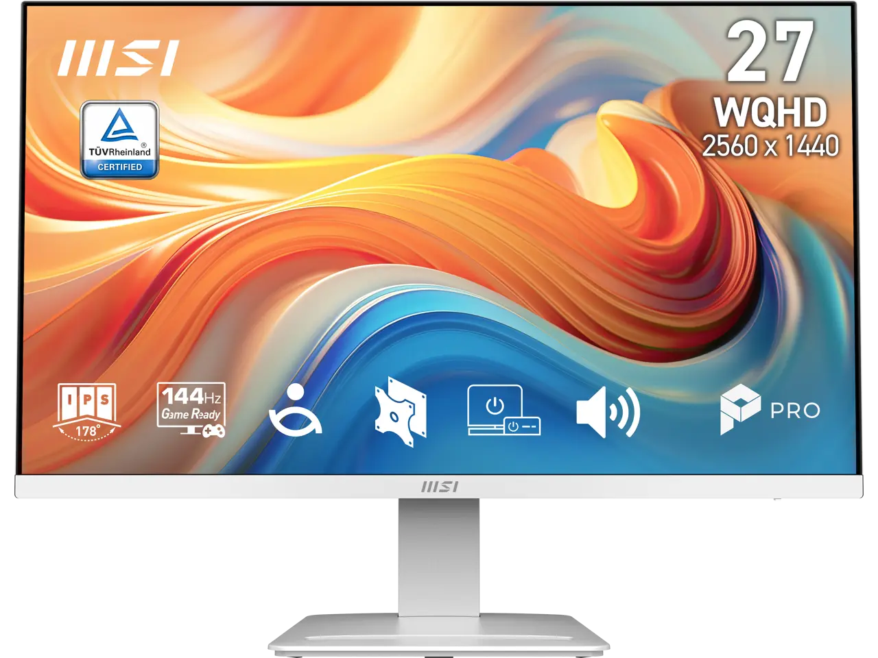 MSI 27 inch WQHD 2K 1440P 144Hz AMD FreeSync IPS 1ms White Computer Monitor with Built-in Speakers for both Work & Gaming PRO MP273QW E14
