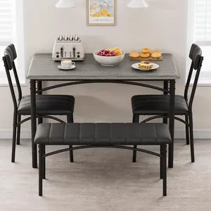 GARVEE Dining Table Set for 4 - Stylish Kitchen Table with Upholstered Chairs & Bench, Durable MDF Board & Metal Frame, Space-Saving Design Perfect for Small Spaces, Apartments, and Studios.