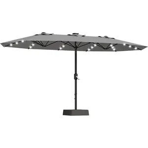 15FT Extra Large Patio Umbrella With Solar Lights - Oversized Double-Sided Market Umbrella With Base Included, Rectangular Outdoor Umbrella for Pool, Garden, Backyard, and Deck