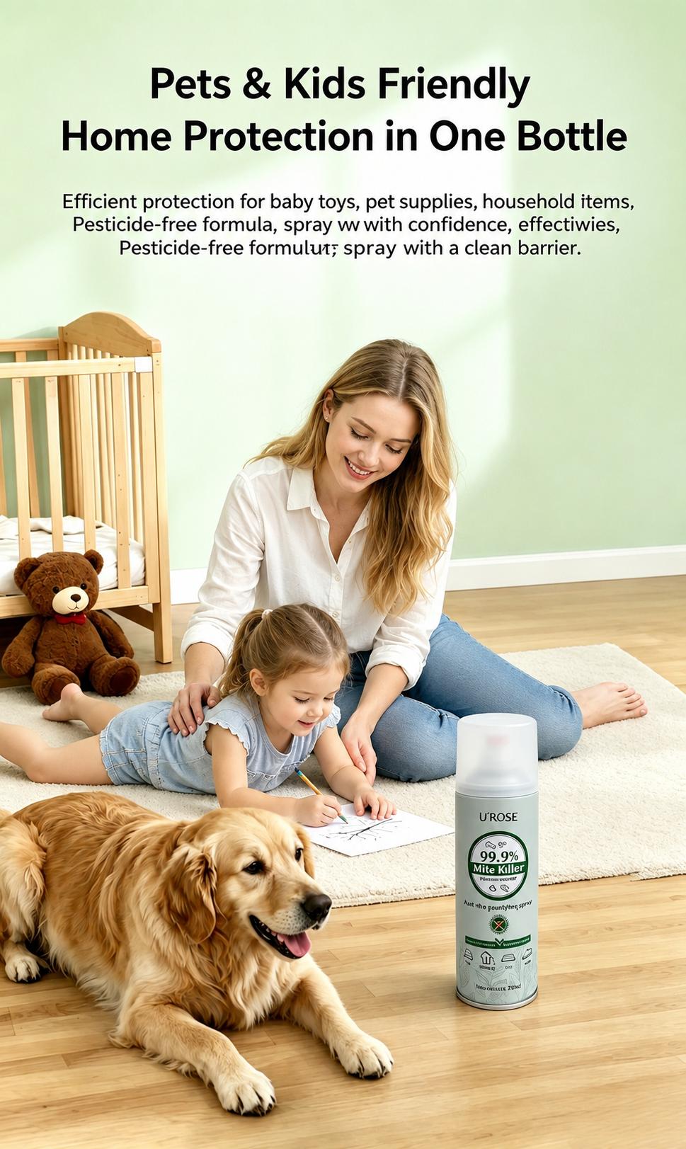 [UROSE] 100% Powerful Mite Removal Spray, No Rinse, No Sun Drying, Indoor Disinfection, Suitable for Dormitories, Pets, Pregnant Women and Babies, Multipurpose, Lavender Scent,dorm essentials,home essentials