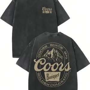 Vintage Wash High Quality Cotton Pattern T-Shirt Men's T-Shirt Old Summer Clothing Down Shoulder Sleeves Round Neck Top Short Sleeves