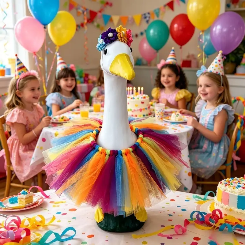 2-Piece Outdoor Summer Porch Goose Costume Set, Rainbow Skirt and Flower Crown Headpiece, Mother's Day Goose Dress, Garden Decor, Summer Festivities, Animal Costume, Party Costume, Costume Outfit