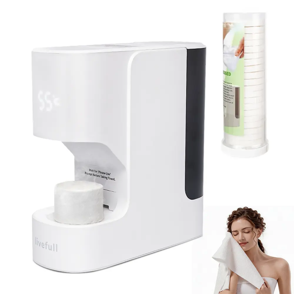 LiveFull CL01 Smart Hot Face Towel Warmer Machine, 5-Second Fast Heating, 55°C Heating System, Auto Dispensing Design, Includes 20 PCS Compressed Towels, Luxury Home Spa