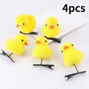 4pcs Plush Duck Hair Clips Headwear, Cute Animal Design Hair Accessories for Kids & Adults, Soft Fabric Material