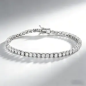 GEMSME Unisex 2-6MM Round Cut CZ Waterproof Tennis Bracelet Anklet Chain Cubic Zirconia Hiphop Classic Anniversary Engagement Valentines Day Gift