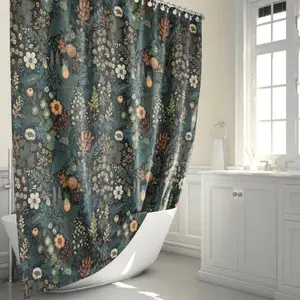 Cottagecore Floral Shower Curtains - Botanical Shower with Dark Floral Art Decor, Bohemian Bath and Vintage Floral Bathroom Decor, Botanical, Floral Shower Curtains For Bathroom
