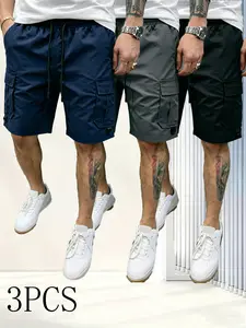 Streetwear three-piece set! Men’s multi-pocket cargo shorts—comfortable and stylish, perfect for everyday casual wear and sports, beige color.