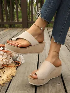 3-color women's wedge heel thick soled sandals, fashionable summer footwear for women, comfortable platform design, suitable for daily casual or beach wear, Wedge Heels Sandals