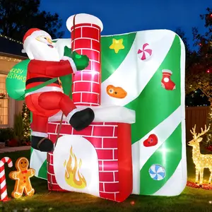 Christmas Santa Claus Inflatables Outdoor, 8FT Inflatable Santa Claus Climbing The Chimney with  Bag, Xmas Blow up Yard Decorations with Built-in LED Lights for Indoor Outdoor  Garden Lawn