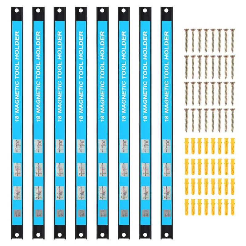 8-Pack 18" Magnetic Tool Holder Bar – Heavy Duty Magnetic Tool Strip for Garage Organization, Space-Saving Metal Tool Rack for Workshop, Garage, Kitchen & Home – Strong Magnets Hold Hammers, Wrenches, Knives