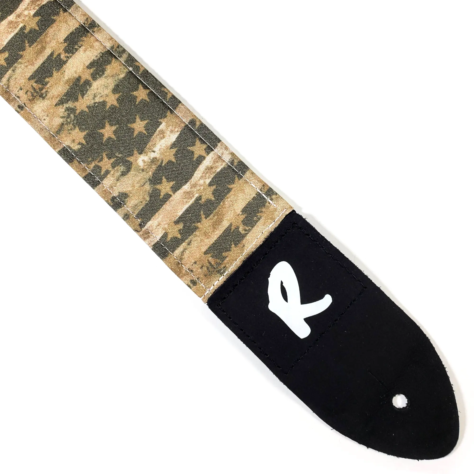 Military Rustic American Flag Guitar Strap - American Flag Stars Guitar Strap Brown Green Flag - 100% Cotton & Nylon Webbing - Made in USA