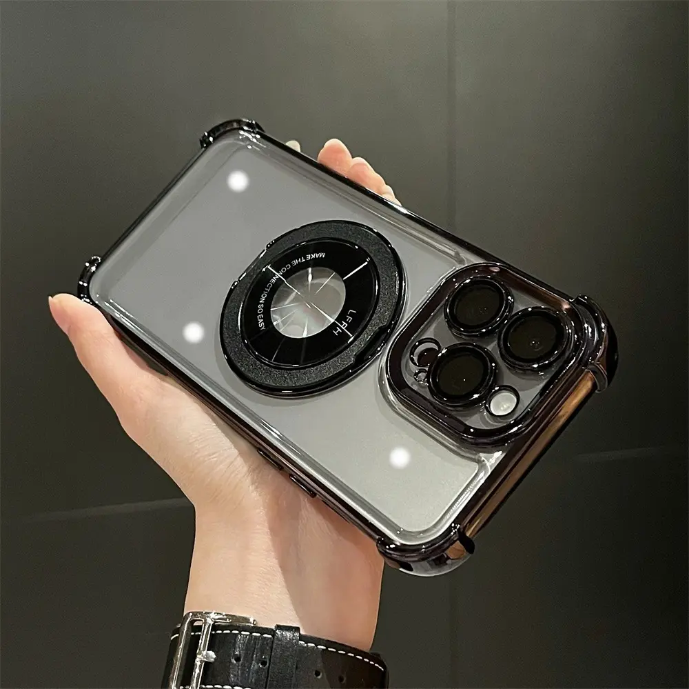 iP 15 High-end Fashion Metal Magnetic Phone Case with Shockproof Self-supporting Stand Compatible with 15/14/13/12/11 Models Free Hands Functionality