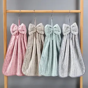 1 Pc 33x33cm Bow Knot Striped Hand Towel Soft Absorbent Ideal for Bathroom Kitchen As A Gift