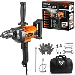 Drill Mixer Set, 20 Amp Corded Mixing Drill with 5/8" -Metal Chuck, 1100 RPM Heavy Duty Concrete Mud Mixer with 360? Adjustable D-Handle for Cement Mortar  Grout Plaster Thinset
