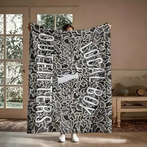 Camo Flannel Blanket, Local Boy Outfitters Black Gray Hunting Soft Throw, Cozy For Sofa Bed, Gift For Him Hunting Friend, Outdoor Man Cave Decor