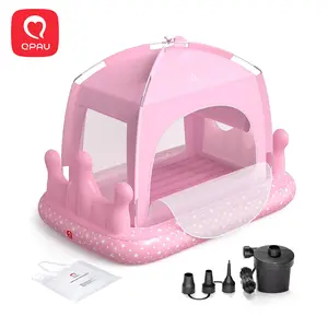 QPAU Princess Inflatable Toddler Bed with Tent, Blow Up Toddler Travel Bed with Sides, Portable Kids Air Mattress as Birthday Gifts for Girls, Ideal for Home, Grandma’s, Camping & Sleepovers – Includes Electric Pump