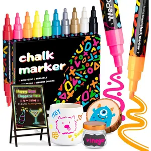 10 Dual Tip Liquid Chalk Markers for Blackboard - Chalk Board Marker Pens with Chisel &  Tips - Wet Erase Marker Pens for Glass, Mirrors,  Windows, Restaurant Menu & Signs