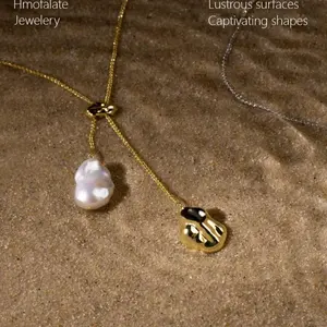 AAA Baroque Pearl Necklace – Adjustable 18K Gold Plated Chain, Organic Cloud Design Jewelry Gift for Her BlackFriday Homfalate Collection by Lanyi Jewelry