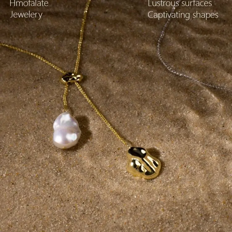 AAA Baroque Pearl Necklace – Adjustable 18K Gold Plated Chain, Organic Cloud Design Jewelry Gift for Her BlackFriday Homfalate Collection by Lanyi Jewelry