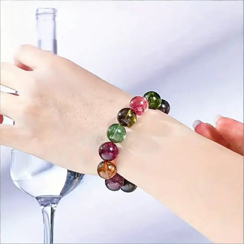 Unisex Handmade Craft Beaded Bangle - 7A+ Grade Multicolor Natural Brazilian Gemstones, 10mm Beads, Gift Box for Birthdays, Special Occasions, 7A+ Grade Candy-Colored Gemstones