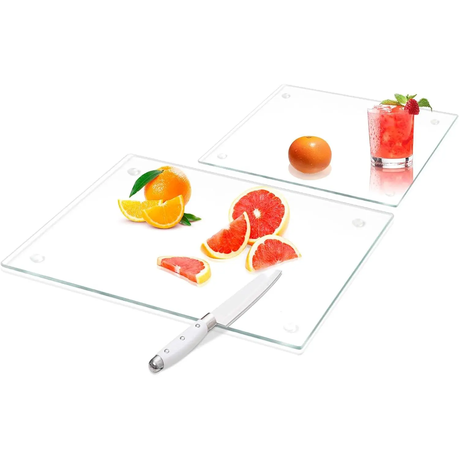 Tempered Glass Cutting Boards for Kitchen  2Pcs Chopping 16"x12" &amp; 12"x8" Clear Board Set With NonSlip Feet Scratch Resistant Heat Easy to Clean