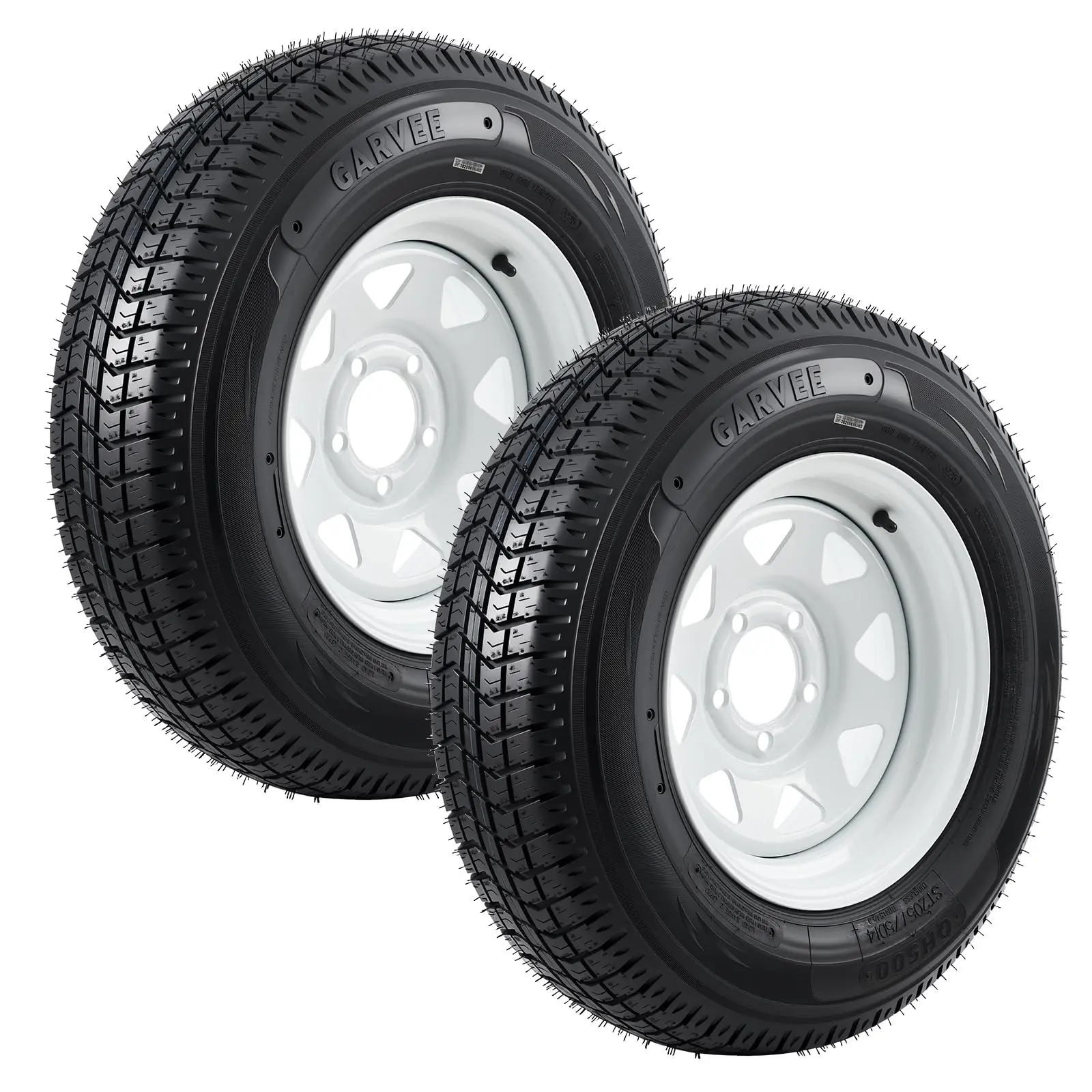 Garvee Upgraded ST205/75D14 Trailer Tire and Wheel Assembly, Heavy-Duty Load Range C 6PR, 5 Lug White Spoke Wheel, 14 Inch Tires for Utility/Boat/Camper Trailers, Set of 2