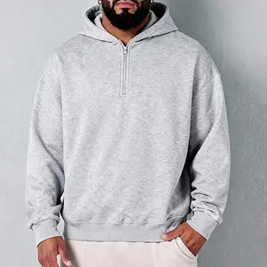 Men's basic half-zip fleece hoodie, solid color loose casual sweatshirt, suitable for daily commuting and travel, regular season spring and autumn sports jacket, an essential everyday outfit for stylish men