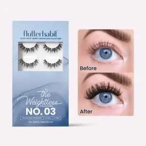 FlutterHabit Weightless No. 3 pack of 6 DIY False Lash extensions Under lash application method