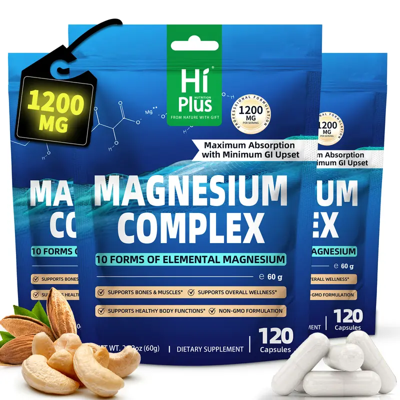 Magnesium Complex 10 Essential Magnesium Supplement 1200mg 120 Capsules - 3 Pack Bundle