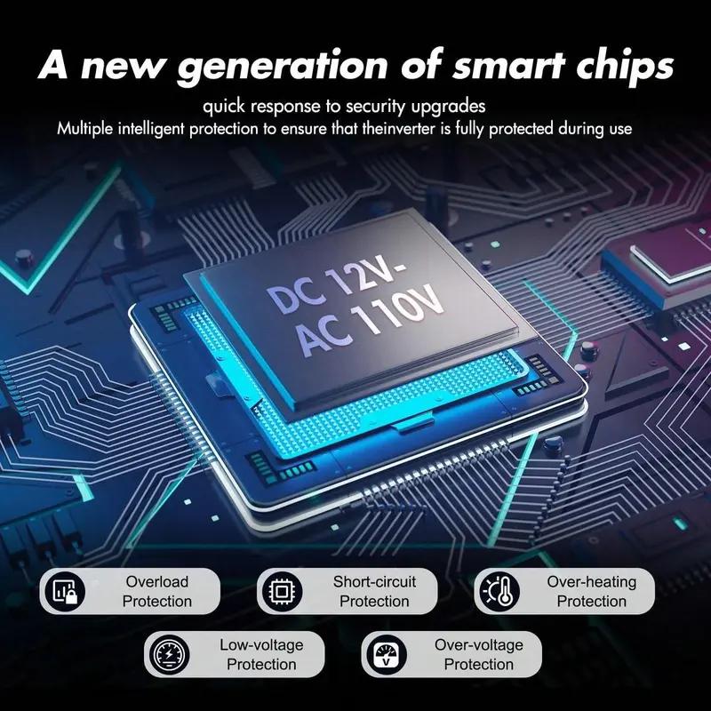 Multi-Function Vehicle Power Inverter DC 12V to 110V AC with 3 AC Sockets 4 USB Charging Ports 5000W Peak Output Compact Car Adapter for Outdoor Travel RV Truck Camping and Daily Emergency Power Supply Multi-Function Vehicle Power Inverter DC 12V to 110V AC with 3 AC Sockets 4 USB Charging Ports 5000W Peak Output Compact Car Adapter for Outdoor Travel RV Truck Camping and Daily Emergency Power Supply