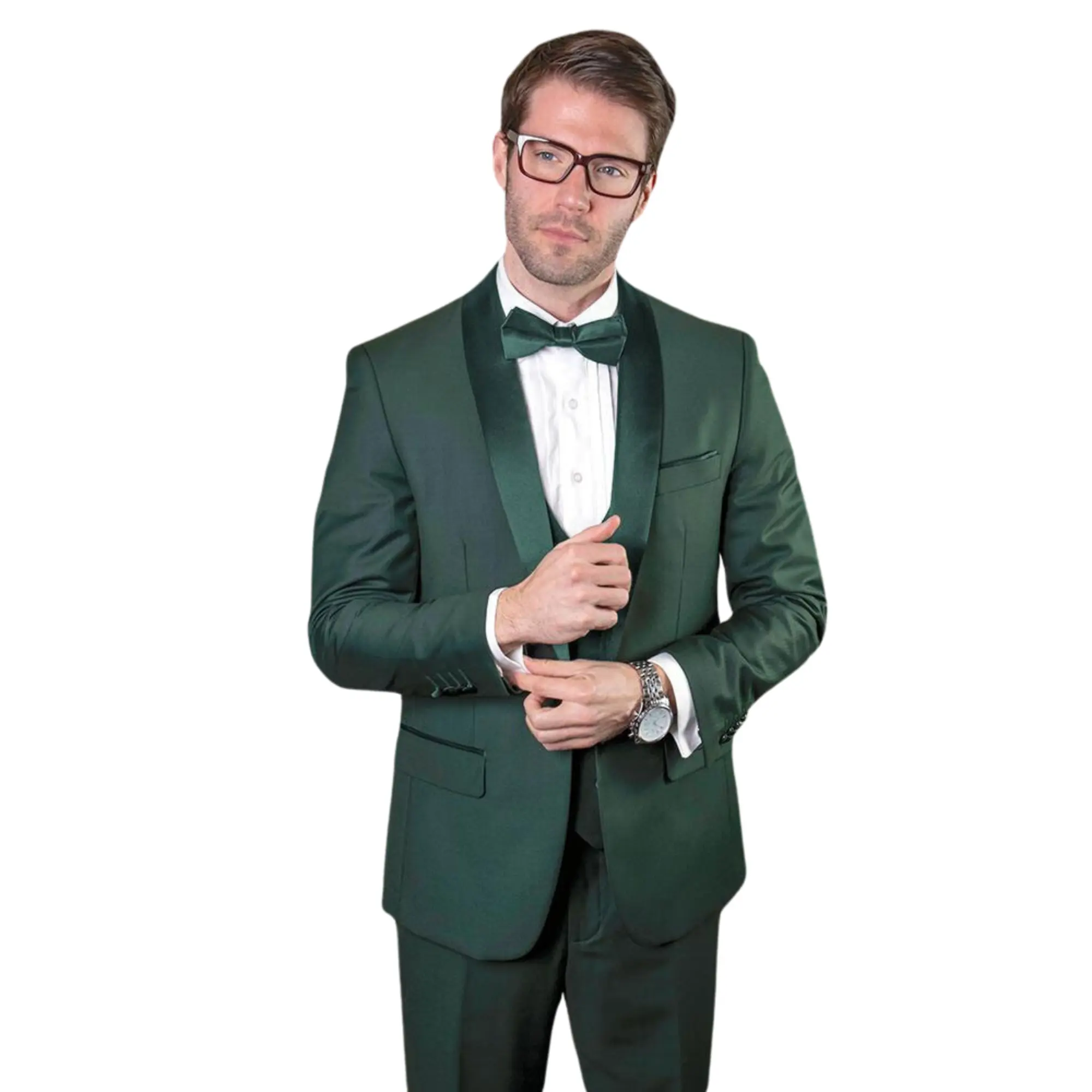 3-Piece 100% Wool Shawl Lapel Tuxedo for Men - Hunter Green