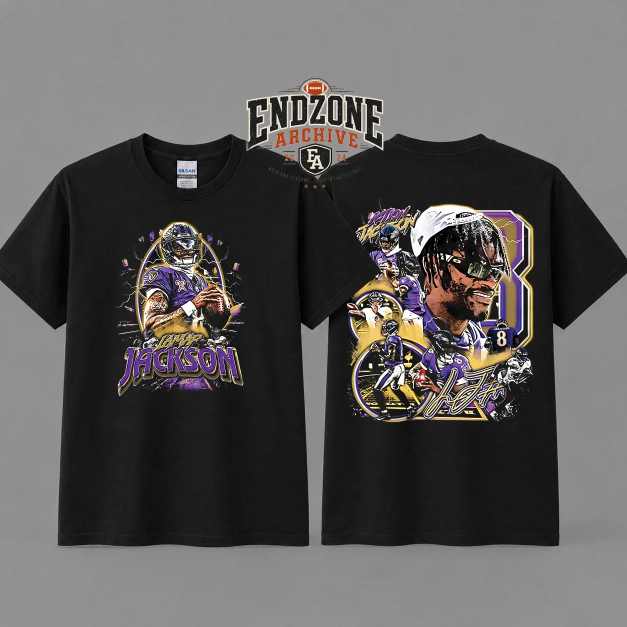[ Endzone Archive] Lamar Jackson 8 For Flock Nation Heavyweight Acid Washed Cotton T-Shirt, Action Jackson Fans Shirt, Ravens Nation Graphic Football Shirt, Game Day Outfits Casual