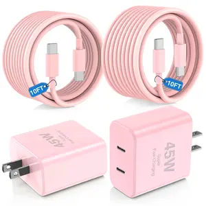 iPhone 17/17 Air/17pro/17pro max, 16/16 Pro/16 Pro Max/16 Plus Fast Charging 45W Dual Port USB C Charger Block with 10ft Long Fast Charging Cord Cable for Phone 16 15 Pro Max,Pad Pro/Air, Galaxy S25/S24