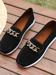 Women's Water Drill Chain Loafers Soft Sole Slip-On Casual Shoes Vintage Commute Style Versatile Lazy Shoes