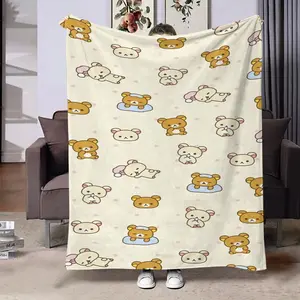 Bear Theme Flannel Blanket, Soft Comfy Blanket, Printed Soft Plush Throw for Home & Office Use, Cozy Lightweight Bedding Accessory, Perfect Gift Idea, Animal Blankets