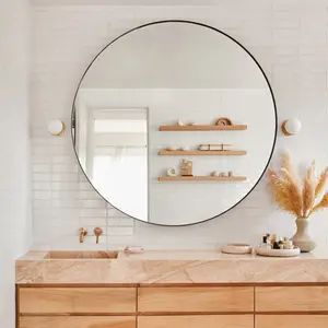 TEHOME Round Stainless Steel Metal Framed Circle Wall Mirror for Bathroom or Living Room, Multiple Colors and Sizes