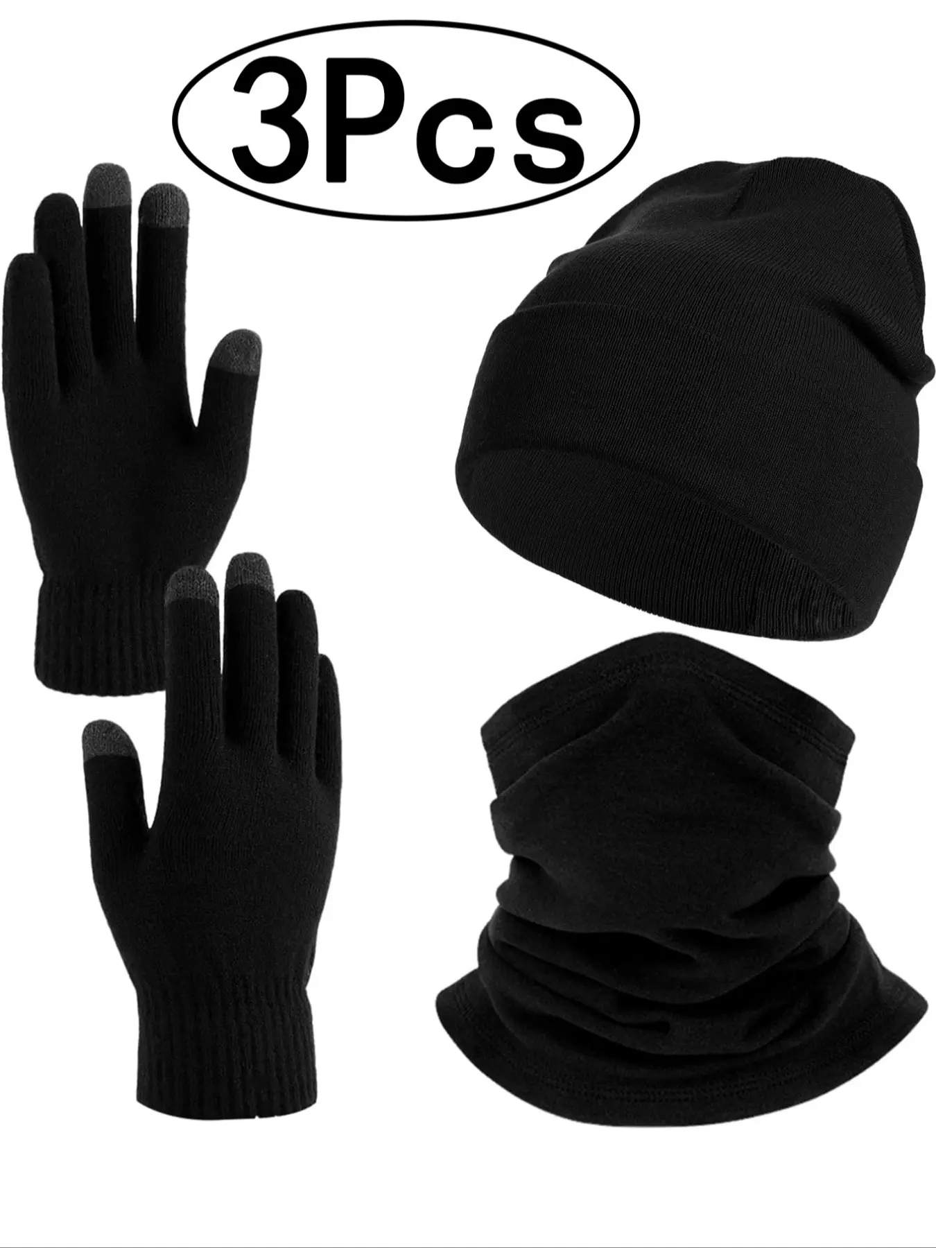 3Pcs-Unisex Gloves Scarf Hat Set, Warm Winter Warmth Accessories for Men Women Guys, One Size Fits All, Ideal for Cold Weather Protection