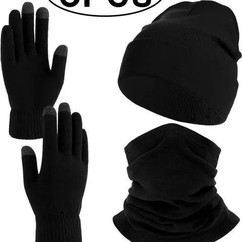3Pcs-Unisex Gloves Scarf Hat Set, Warm Winter Warmth Accessories for Men Women Guys, One Size Fits All, Ideal for Cold Weather Protection