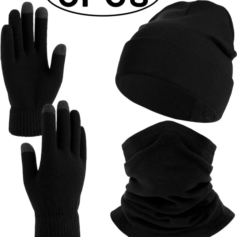 3Pcs-Unisex Gloves Scarf Hat Set, Warm Winter Warmth Accessories for Men Women Guys, One Size Fits All, Ideal for Cold Weather Protection