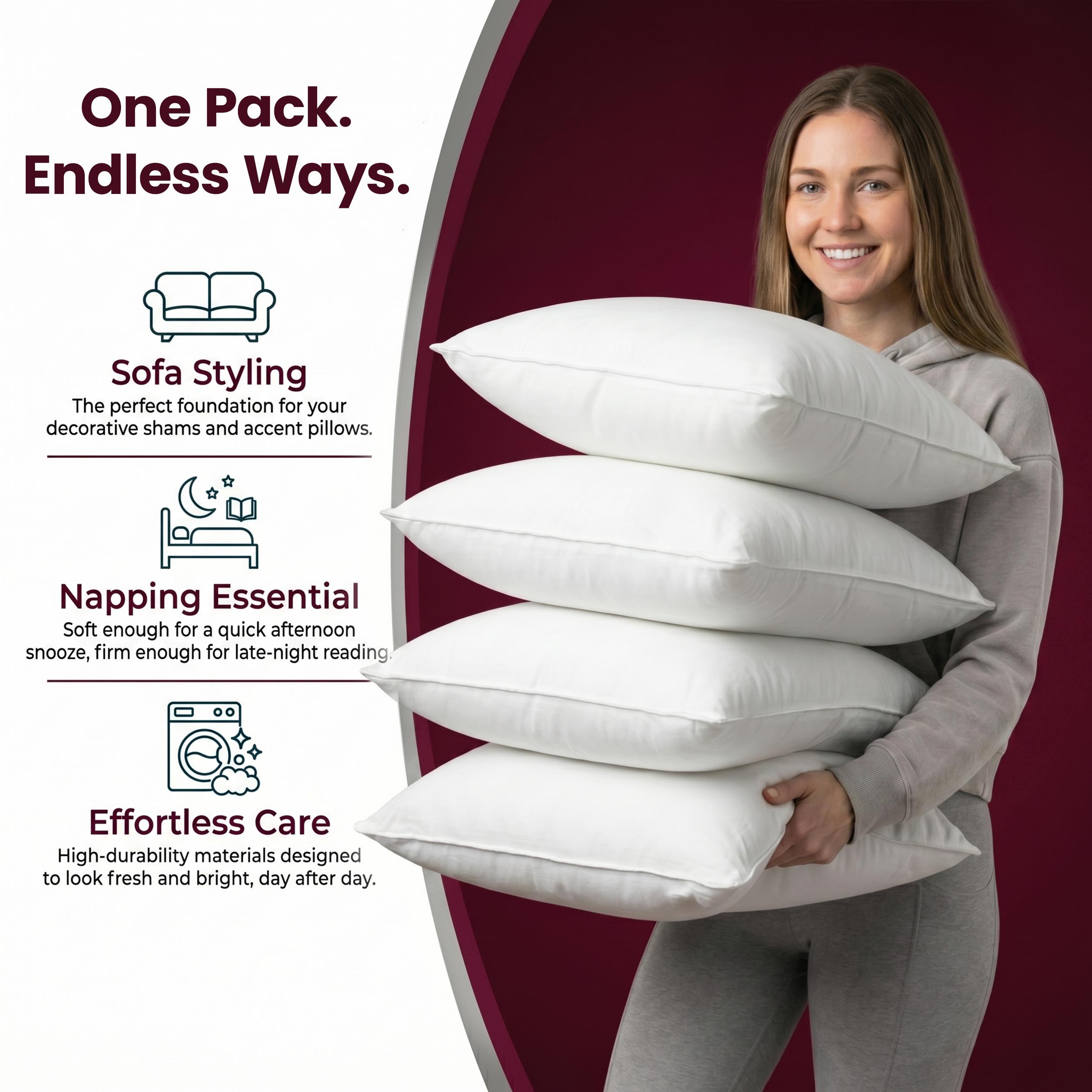 Utopia Bedding White Soft Throw Pillow Inserts – Pack of 4 – Plush Brushed Fabric, Breathable & Durable – Supportive Memory Foam for Sofa, Couch & Bed Decorative Cushion