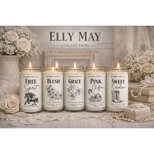 Elly May Women’s Handmade Wooden Wick Soy Candle Collection - Soft Floral, Feminine Scents, Vanilla Fragrance - Peach Jar Candle for Room Decor, Aroma Freshener